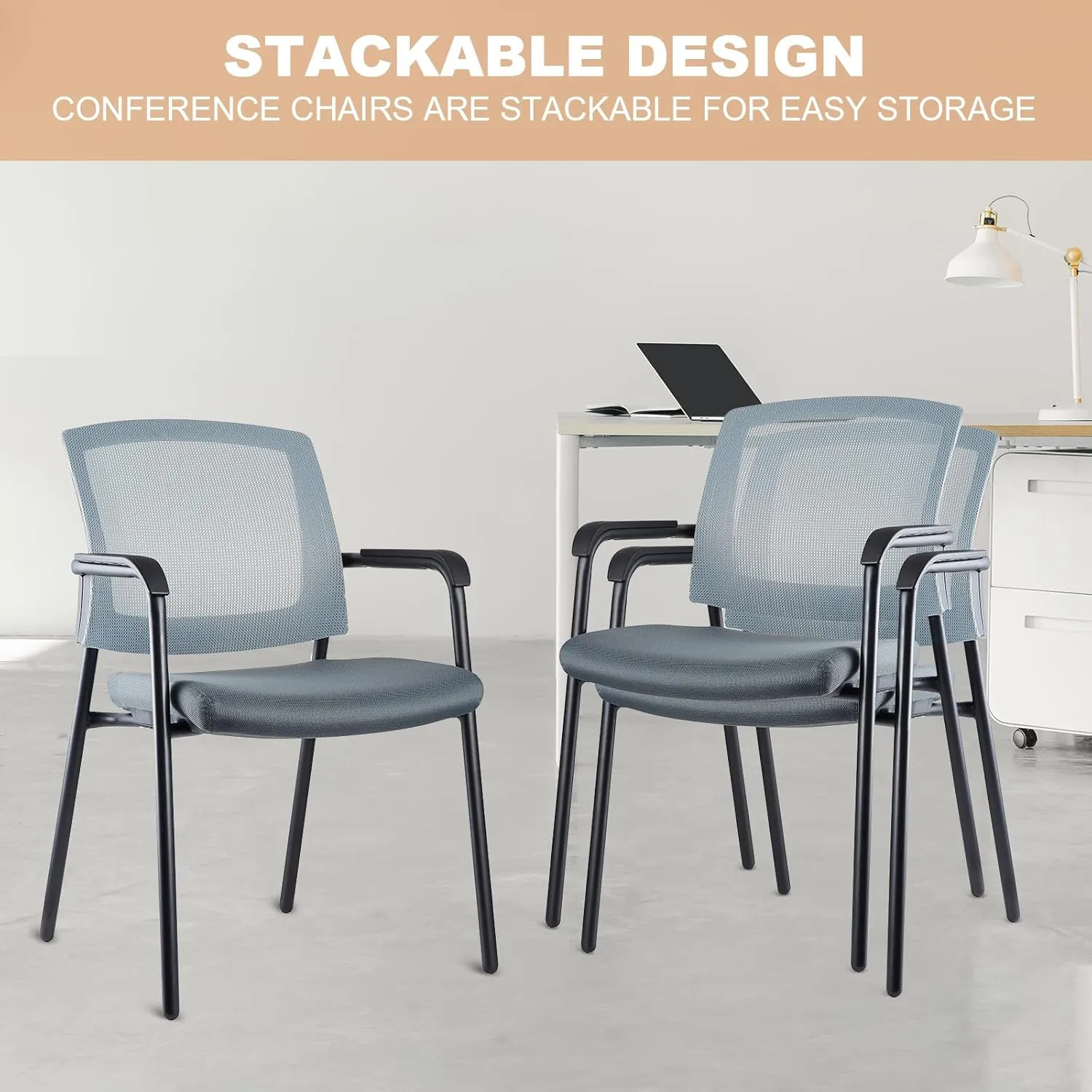 CLATINA Office Reception Guest Chair Mesh Back Stacking with Ergonomic Lumbar Support and Thickened Seat Cushion for Waiting Conference Room Gray