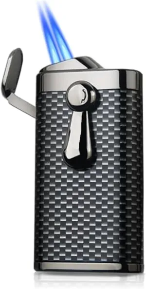 Clear Gas Box Torch Lighters, Dual Jet Flame Dual Direct Inflatable Windproof Lighter, Dual Nozzle Flame Lighters, Pocket Lighters, Men's Gift for Candles (Fuel Not Included)(Black)
