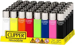Clipper - Classic Reusable Lighter CP22 - Small Pocket Size - Iconic Premium Refillable Lighters Bulk Pack - Replace Butane, Flint, and Spark Wheel for Unlimited Lights - 48 Pack - Solid Assorted