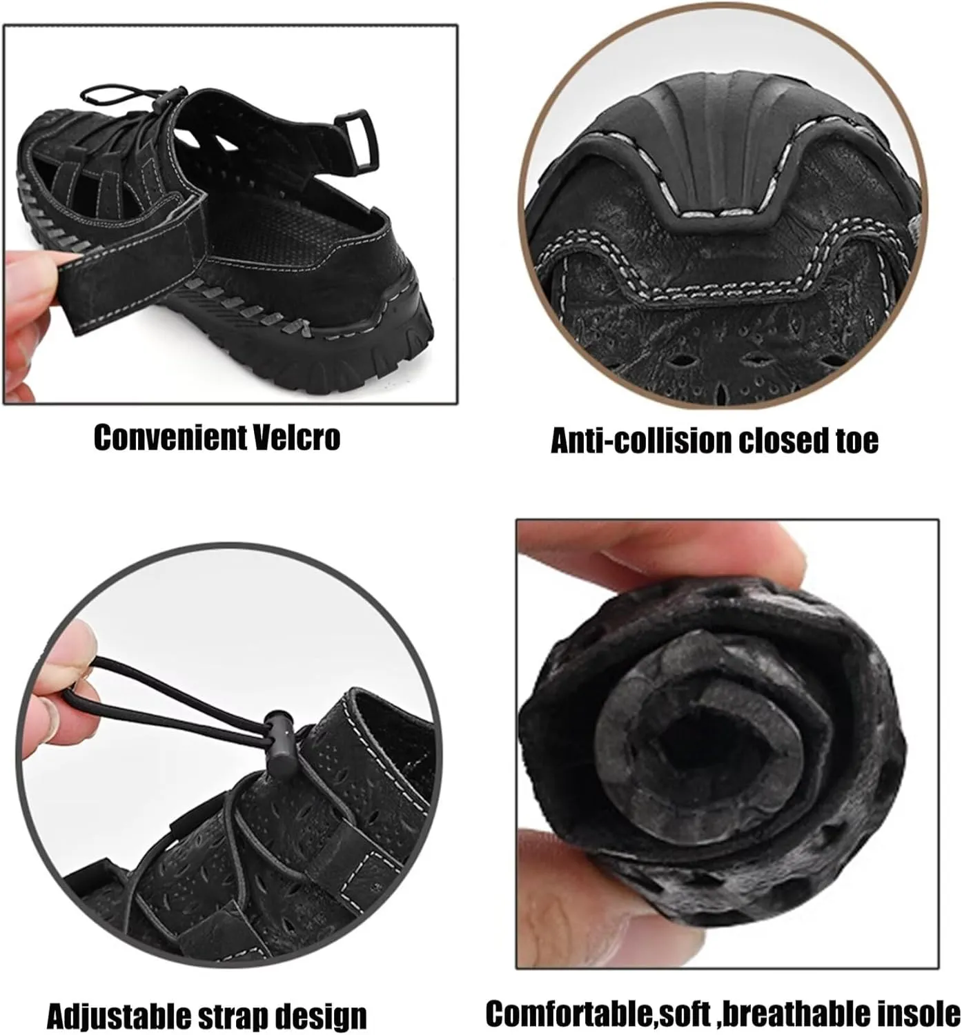 Closed Toe Sandals for Men Leather Walking Sandals Outdoor Beach Sandals Summer Fisherman Sandals for Trekking Hiking