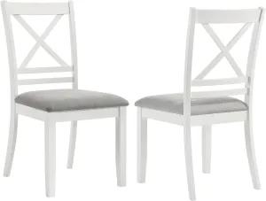 Coaster Home Furnishings - Hollis - Wood - Set of 2 Coastal Cross Back Upholstered Dining Side Chairs with Foam-Padded Seats, Tapered Back Legs - Dining Room - White and Light Gray - 122242