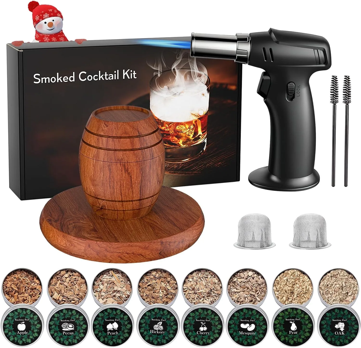 Cocktail Smoker Kit with Torch – 8 Flavors Wood Chips – Bourbon, Old Fashioned Drink Smoker Kit, Whiskey Smoker Infuser Kit, Birthday Bourbon Whiskey Gifts for Men, Dad, Husband (Without Butane)