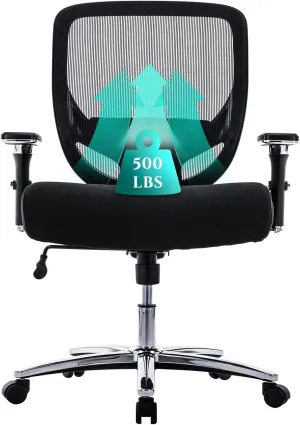COLAMY Big and Tall Office Chair 500lbs, Heavy Duty Ergonomic Mesh Chair, Computer Executive Desk Chair with Wide Thick Seat, 4D Armrests, Adjustable Lumbar Support and Tilt-Black