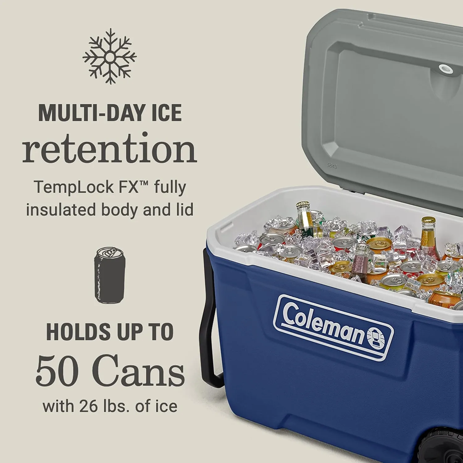 Coleman 316 Series Insulated Portable Cooler with Heavy Duty Wheels, Leak-Proof Wheeled Cooler with 100  Can Capacity, Keeps Ice for up to 5 Days