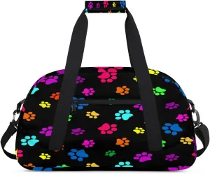 Colorful Paw Print Gym Duffel Bag for Men Women Animal Footprints Sports Tote Bag with Adjustable Shoulder Strap for Dance Gymnastics Traveling Outdoor Camping Overnight Stay