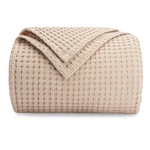 Comfy Cubs Waffle Blanket Queen, 90" x 90" - 100% Cotton Lightweight Breathable Bed Blanket - Soft Textured Thermal Weave for All Seasons – Decorative Cozy Layer for Couch, Sofa, or Bed - Blush