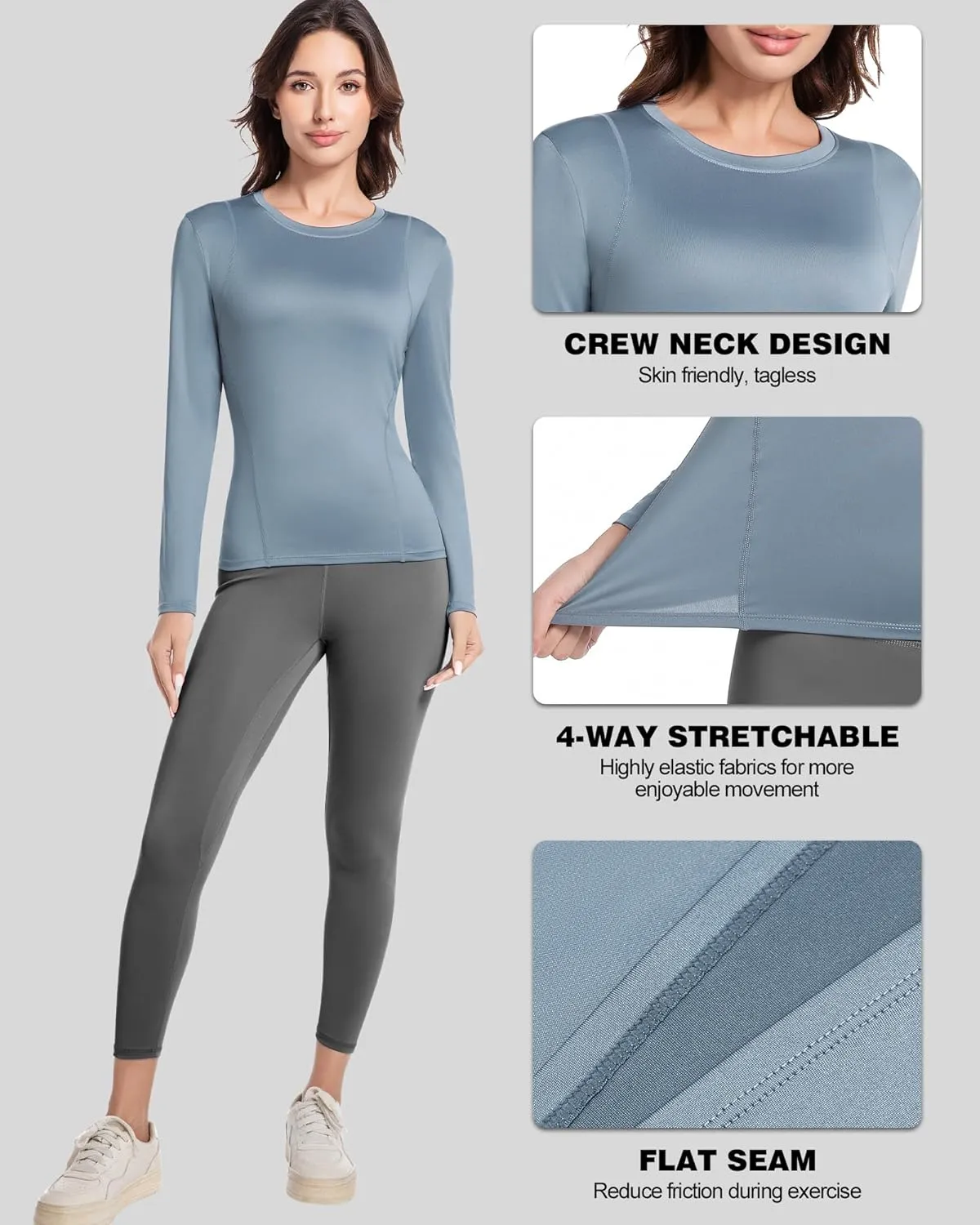 Compression Shirts Woman Long Sleeve Athletic Workout Tops Cool Dry Sun Protection Baselayer for Gym Yoga Running Gear