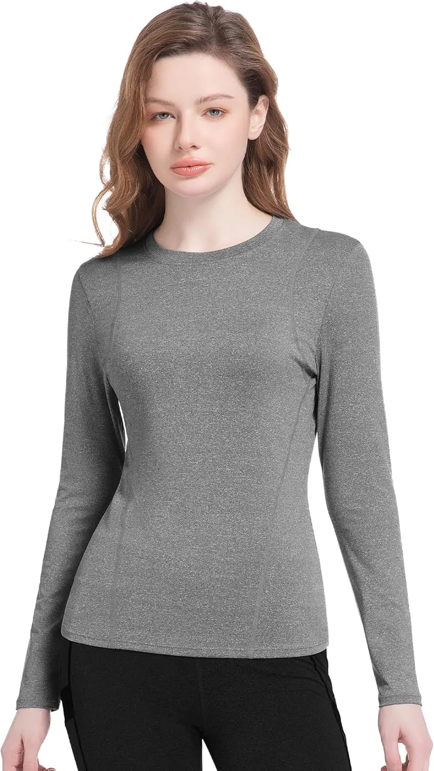 Compression Shirts Woman Long Sleeve Athletic Workout Tops Cool Dry Sun Protection Baselayer for Gym Yoga Running Gear
