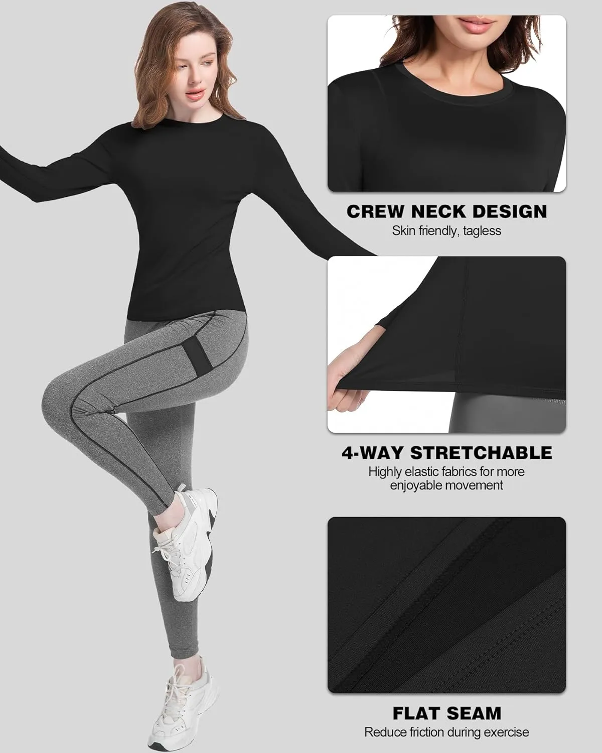 Compression Shirts Woman Long Sleeve Athletic Workout Tops Cool Dry Sun Protection Baselayer for Gym Yoga Running Gear