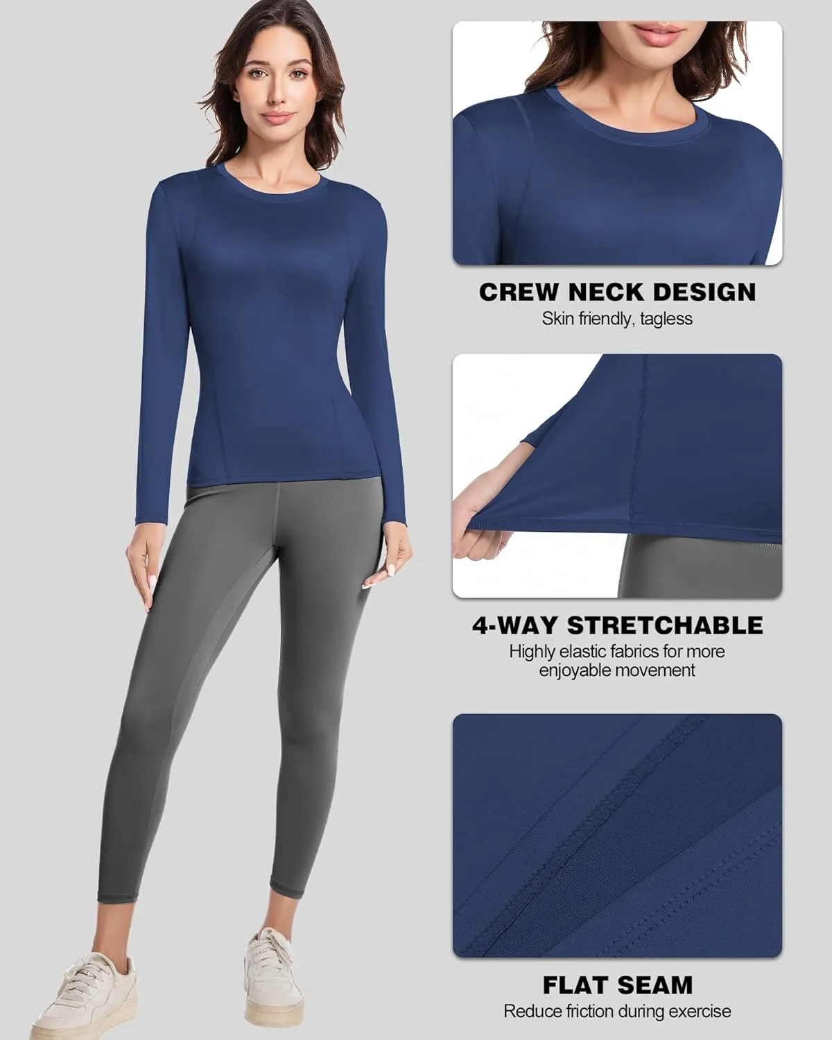 Compression Shirts Woman Long Sleeve Athletic Workout Tops Cool Dry Sun Protection Baselayer for Gym Yoga Running Gear
