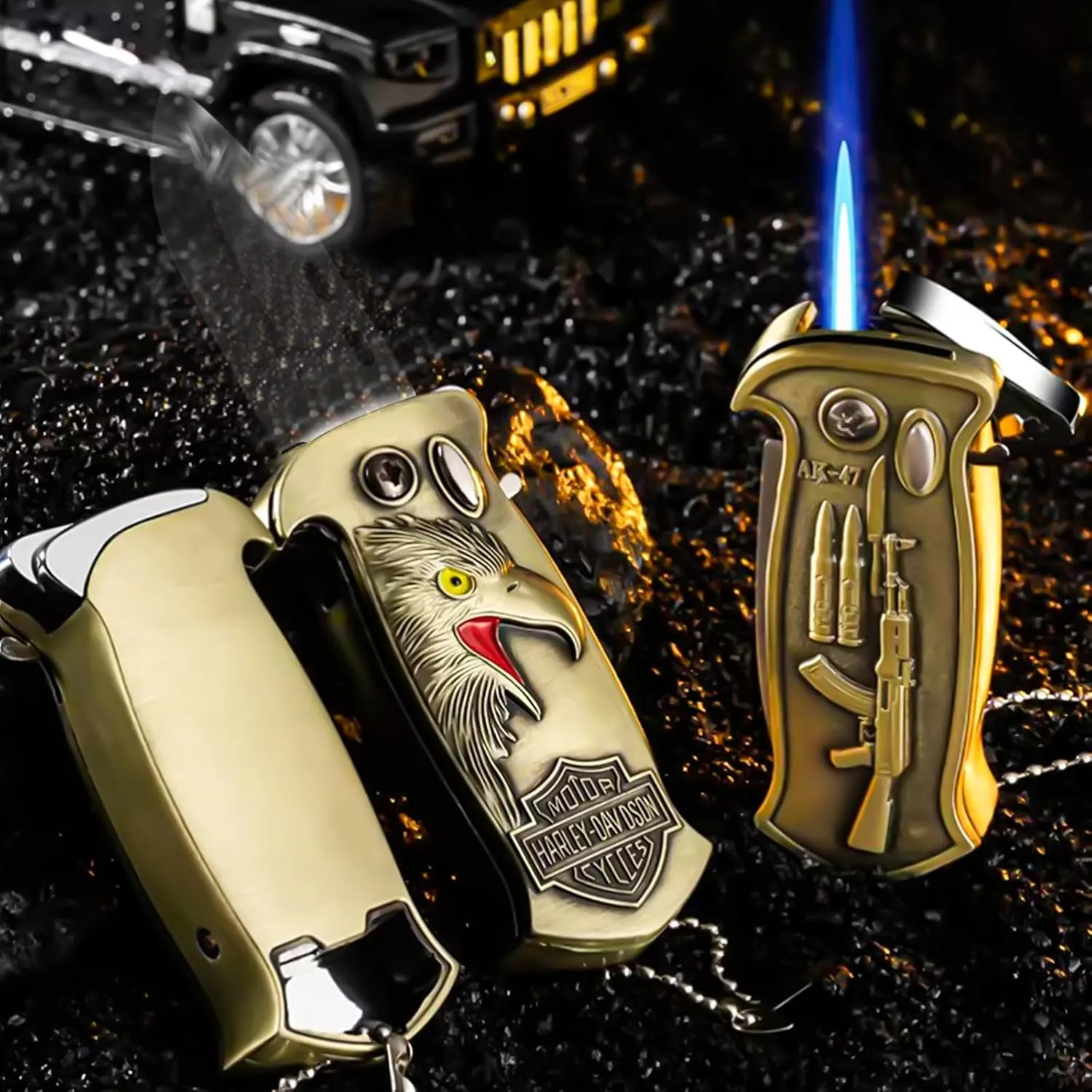 Cool Metal Design Jet Torch Lighter Refillable Butane Novelty Lighter for Gift Fireplace Candle Camping BBQ (Without Gas) (11)