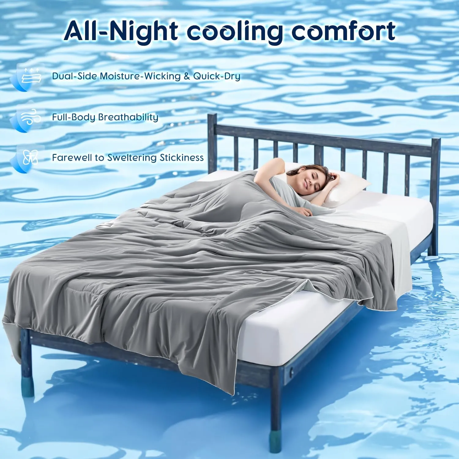 Cooling Comforter, Cooling Blanket for Hot Sleepers and Night Sweats, Double-Sided Cool Breathable Soft Lightweight Blanket, All Season Bedding Comforter, (Mist Light Grey, Queen(90"x90"))