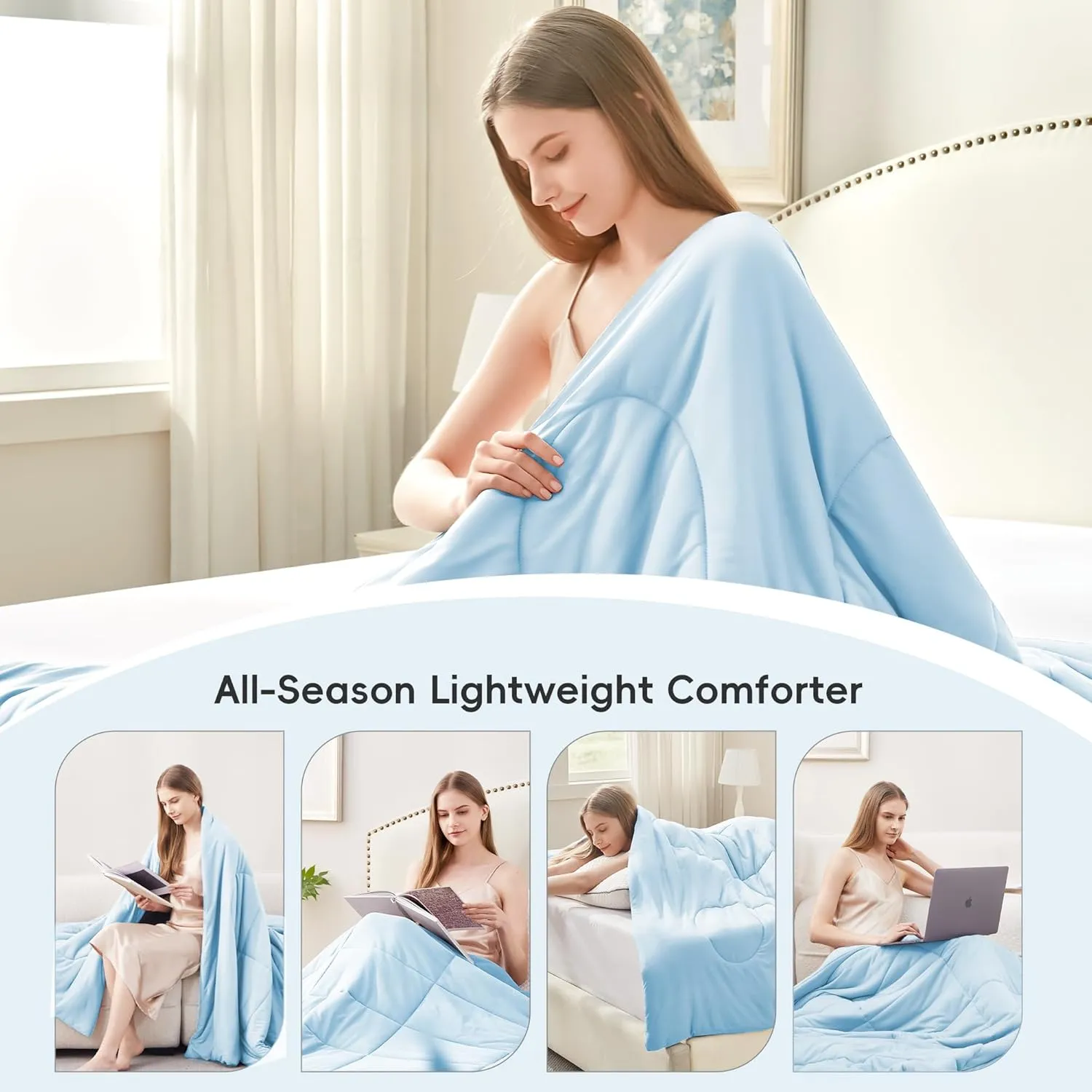 Cooling Comforter Twin/Twin XL Size, All Season Blanket for Hot Sleepers, Lightweight Comforter for Night Sweats, Double-Sided Cooling Bedding for Bed, Sofa, Office, Camping (Blue,68"*80")