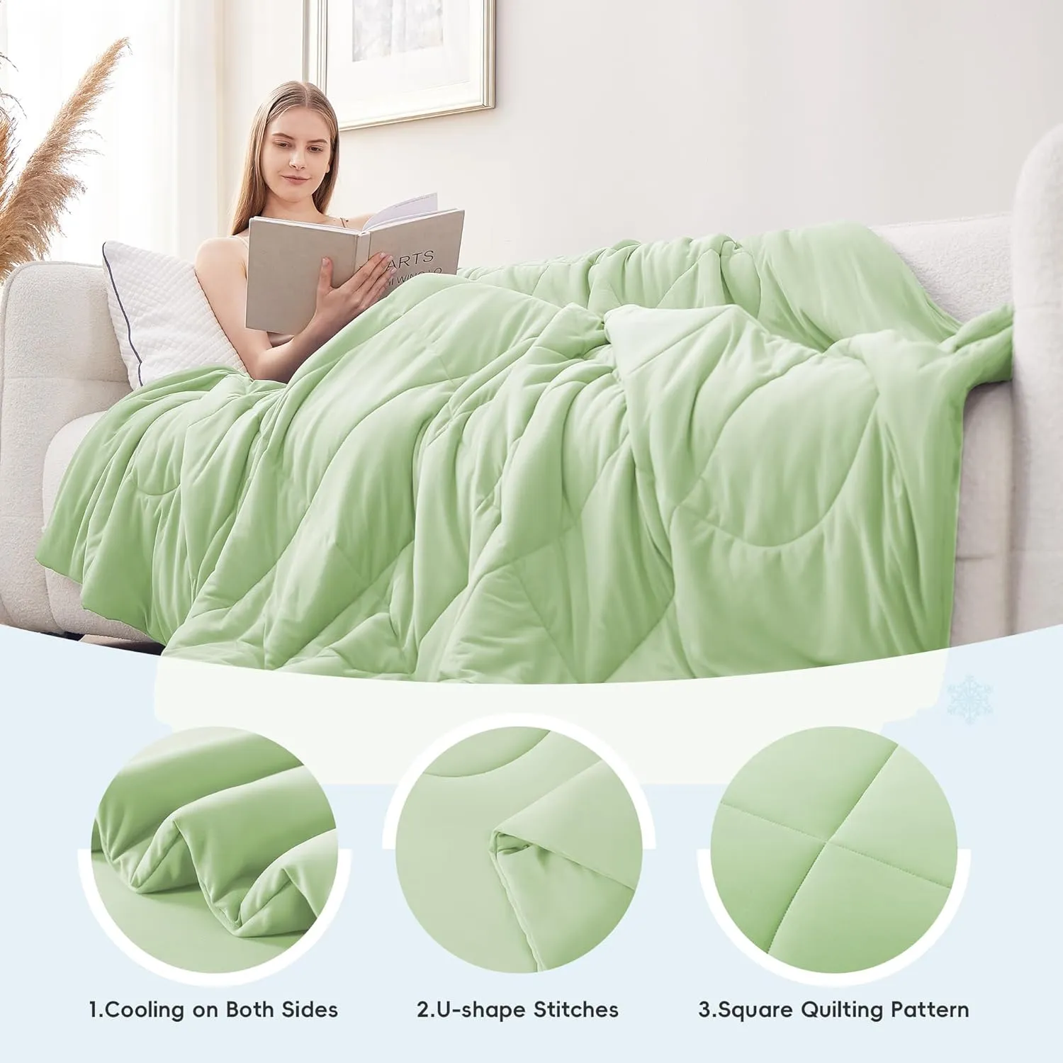 Cooling Comforter Twin/Twin XL Size, All Season Blanket for Hot Sleepers, Lightweight Comforter for Night Sweats, Double-Sided Cooling Bedding for Bed, Sofa, Office, Camping (Sage Green,68"*80")