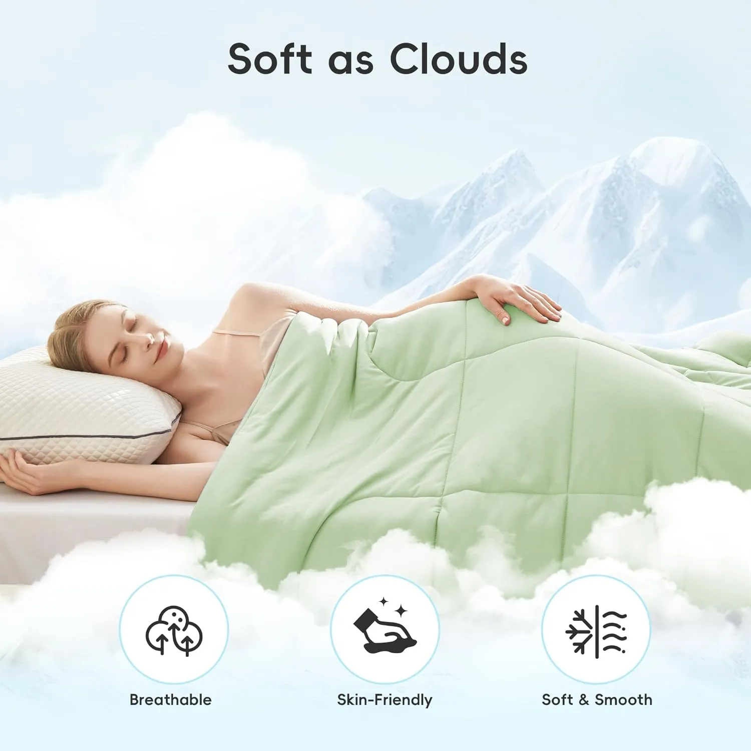 Cooling Comforter Twin/Twin XL Size, All Season Blanket for Hot Sleepers, Lightweight Comforter for Night Sweats, Double-Sided Cooling Bedding for Bed, Sofa, Office, Camping (Sage Green,68"*80")