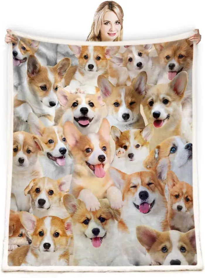 Corgi Gifts Blanket - Cartoon Dog Throw for Lovers, Boys, Girls, Adults - Cute Puppy Decor - 50"X60" for Bed, Sofa, Couch