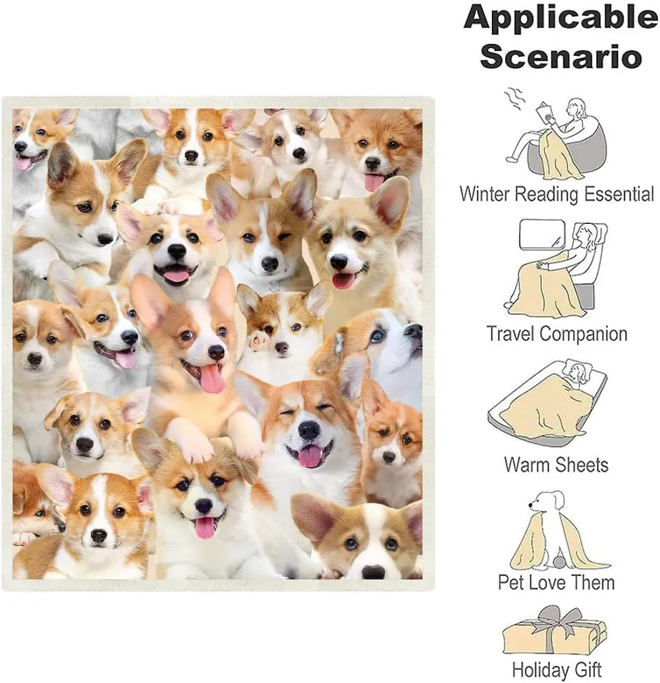 Corgi Gifts Blanket - Cartoon Dog Throw for Lovers, Boys, Girls, Adults - Cute Puppy Decor - 50"X60" for Bed, Sofa, Couch