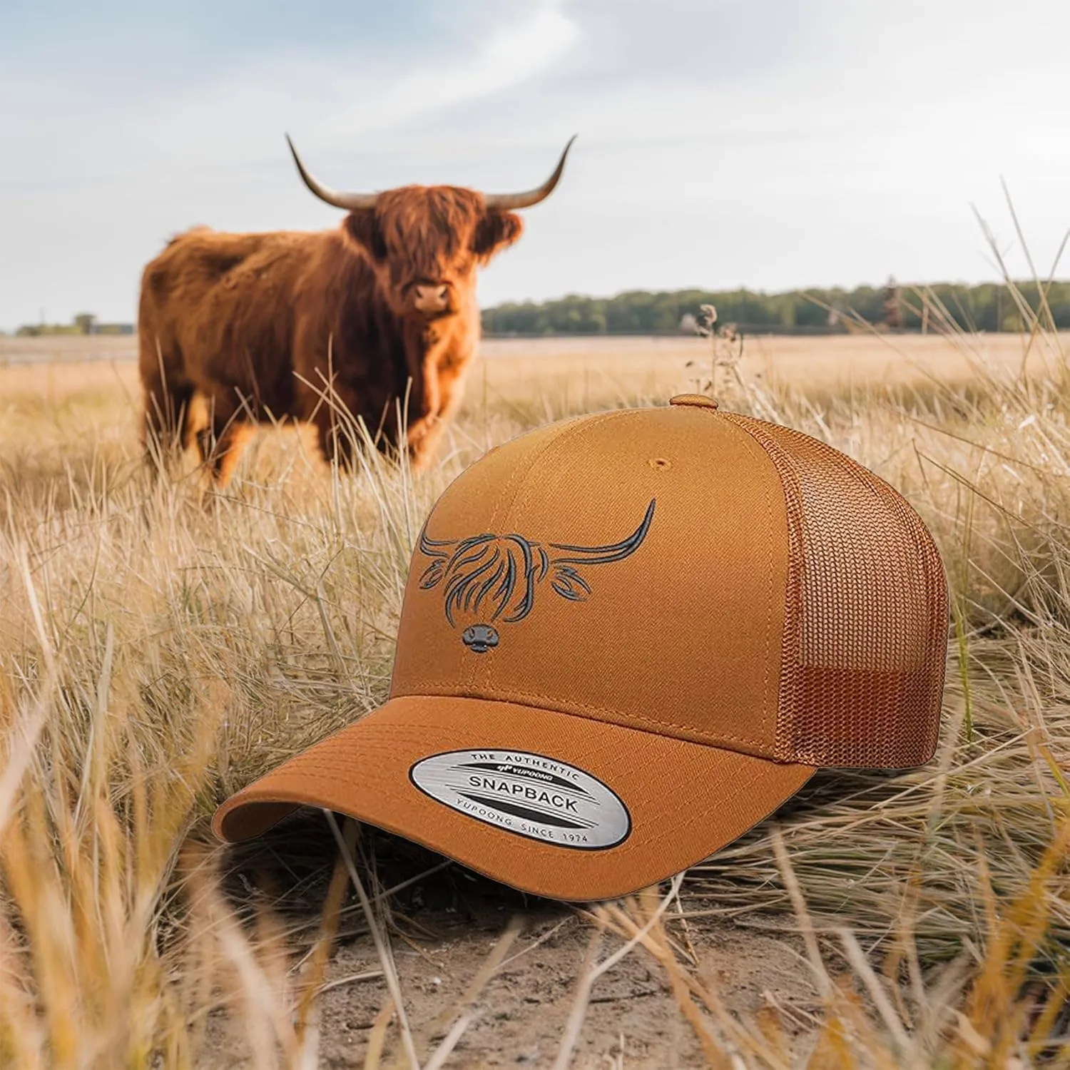 Country Baseball Hat for Men & Women | Stylish Embroidered Longhorn Cow Trucker Hat | Mesh Hats for Men & Women