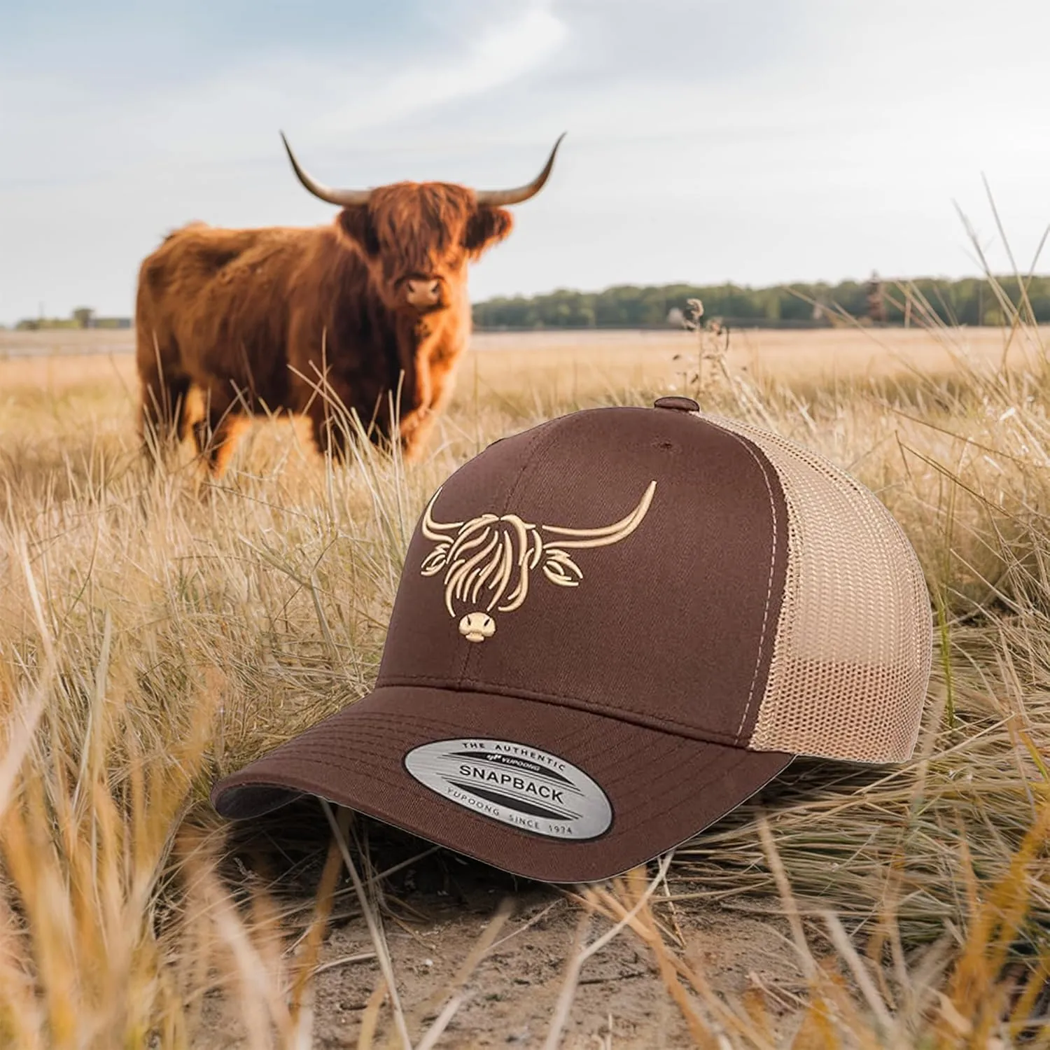 Country Baseball Hat for Men & Women | Stylish Embroidered Longhorn Cow Trucker Hat | Mesh Hats for Men & Women