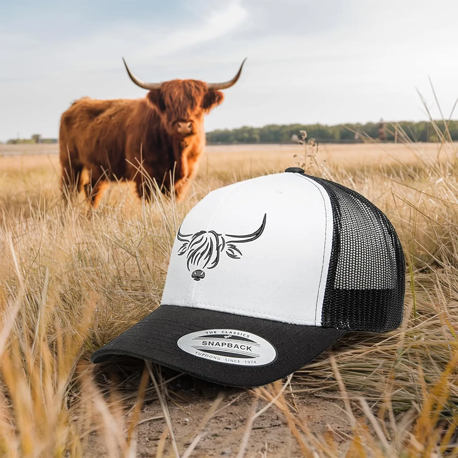 Country Baseball Hat for Men & Women | Stylish Embroidered Longhorn Cow Trucker Hat | Mesh Hats for Men & Women