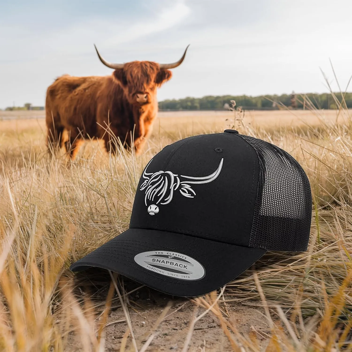 Country Baseball Hat for Men & Women | Stylish Embroidered Longhorn Cow Trucker Hat | Mesh Hats for Men & Women