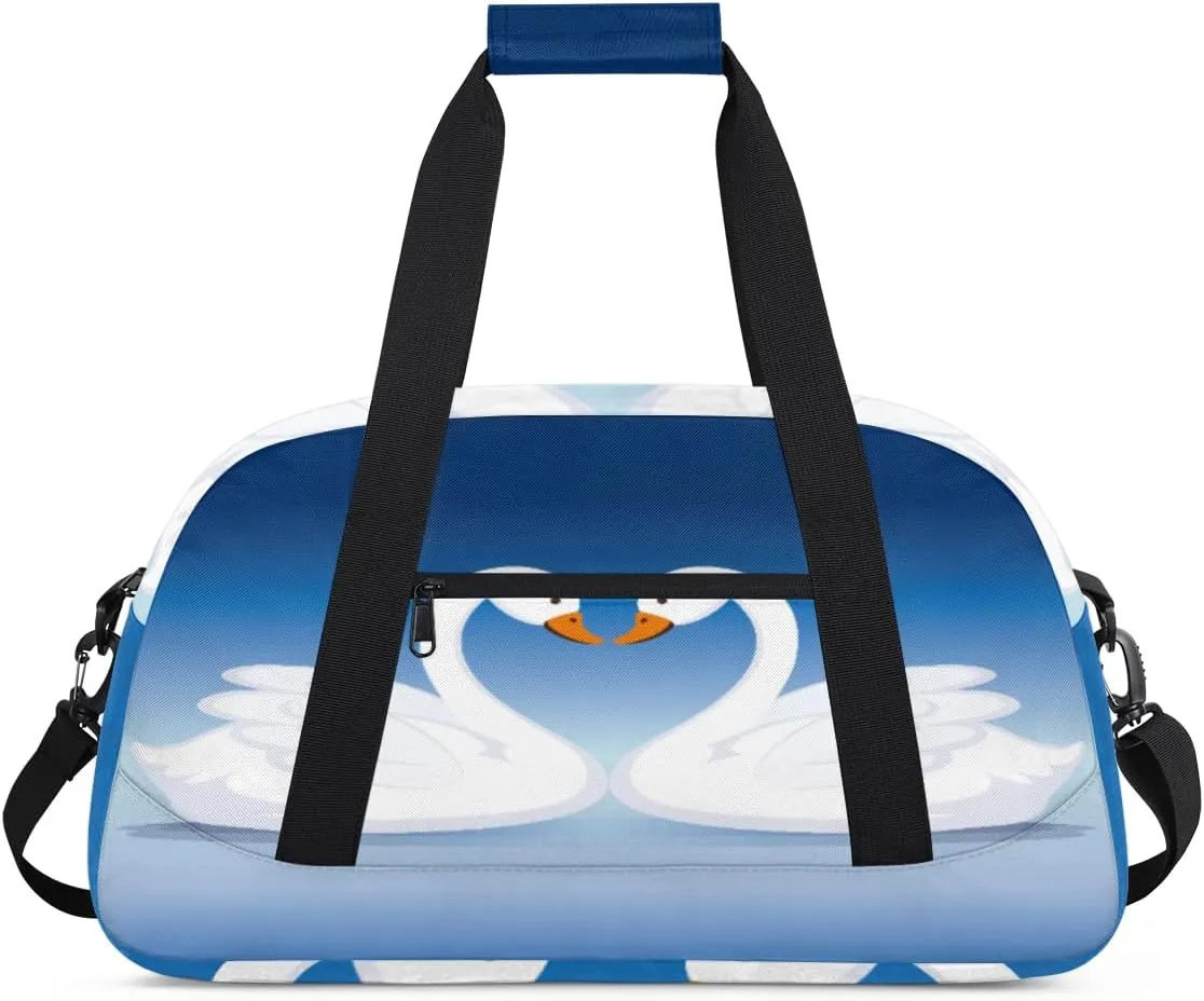 Couple Swan Gym Duffel Bag for Men Women Swan Heart Sports Tote Bag with Adjustable Shoulder Strap for Dance Gymnastics Traveling Outdoor Camping Overnight Stay