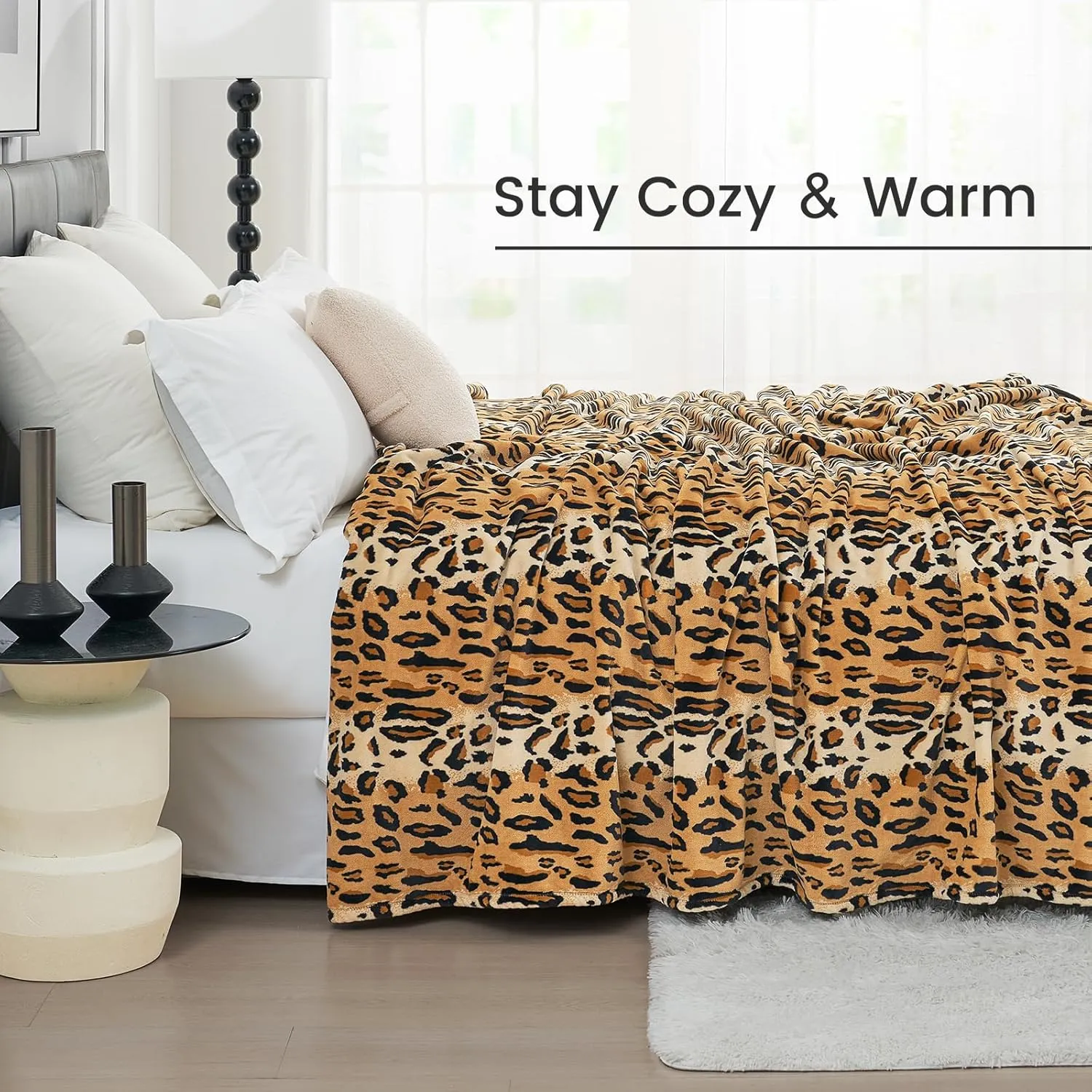Cozy Bliss Leopard Print Throw Blanket MilkyPlush™ Fleece 330GSM Thick Blankets Western Room Decor Super Soft Warm for Adults Kids Girl Gifts Bedroom Couch Sofa Travel Brown 50"x60"
