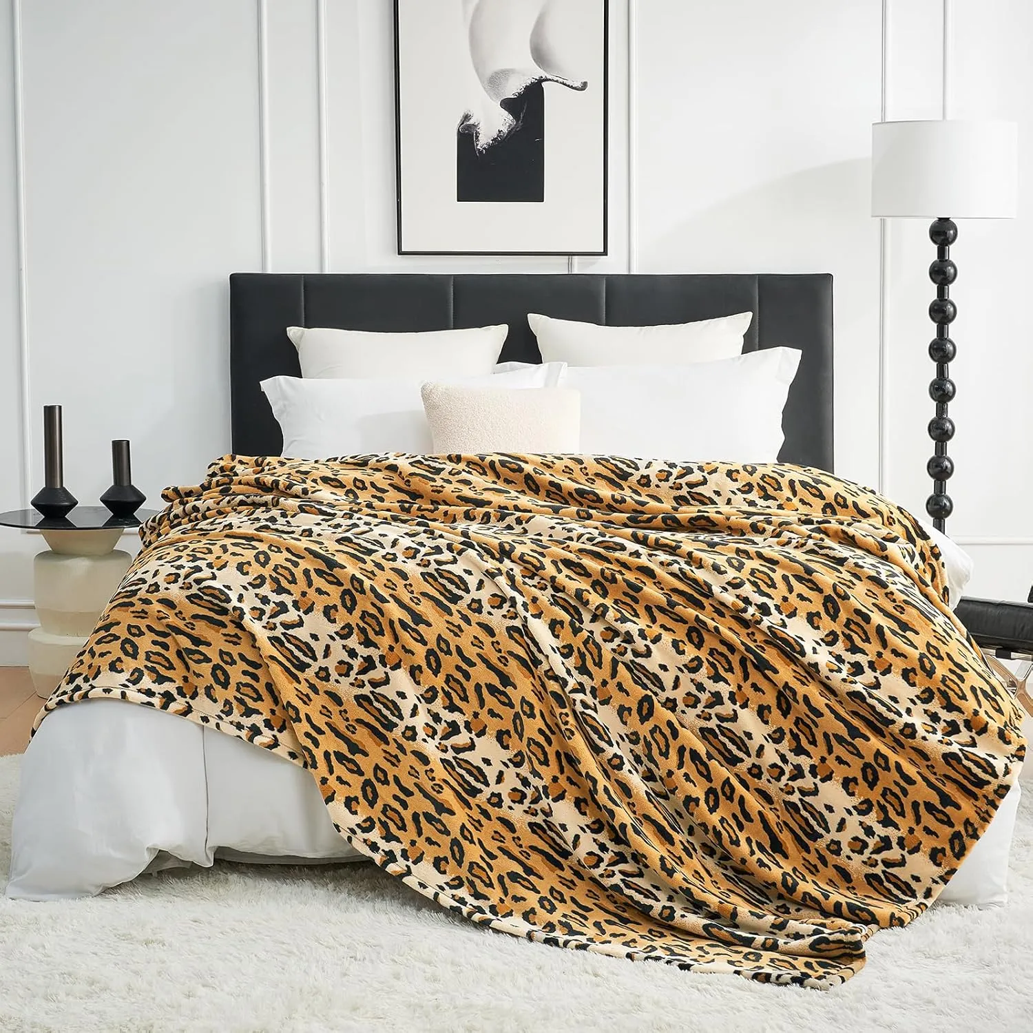 Cozy Bliss Leopard Print Throw Blanket MilkyPlush™ Fleece 330GSM Thick Blankets Western Room Decor Super Soft Warm for Adults Kids Girl Gifts Bedroom Couch Sofa Travel Brown 50"x60"