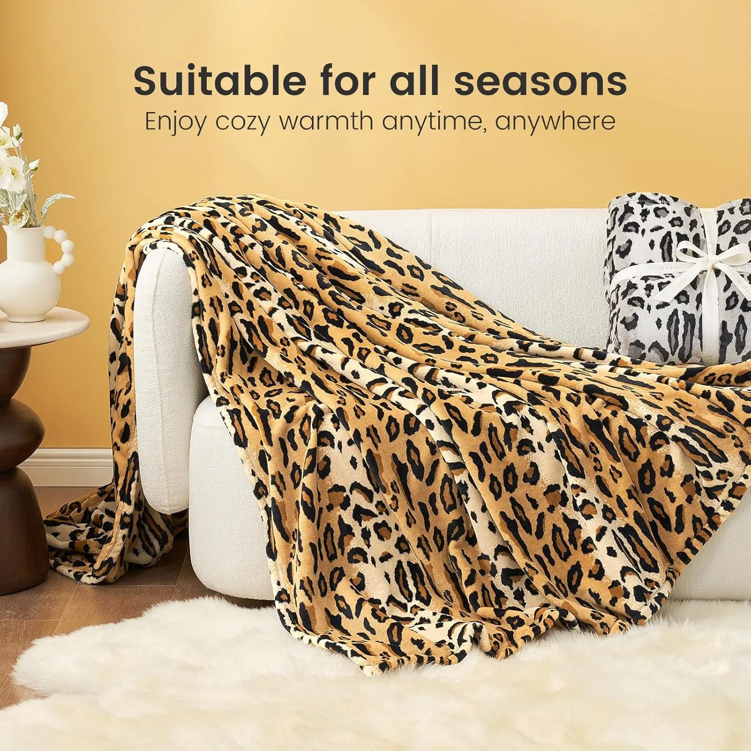 Cozy Bliss Leopard Print Throw Blanket MilkyPlush™ Fleece 330GSM Thick Blankets Western Room Decor Super Soft Warm for Adults Kids Girl Gifts Bedroom Couch Sofa Travel Brown 50"x60"