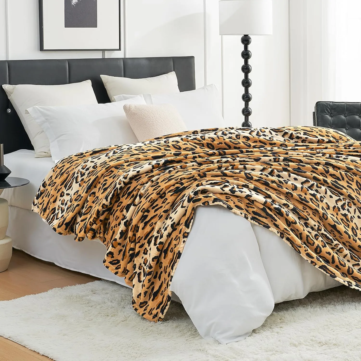 Cozy Bliss Leopard Print Throw Blanket MilkyPlush™ Fleece 330GSM Thick Blankets Western Room Decor Super Soft Warm for Adults Kids Girl Gifts Bedroom Couch Sofa Travel Brown 50"x60"