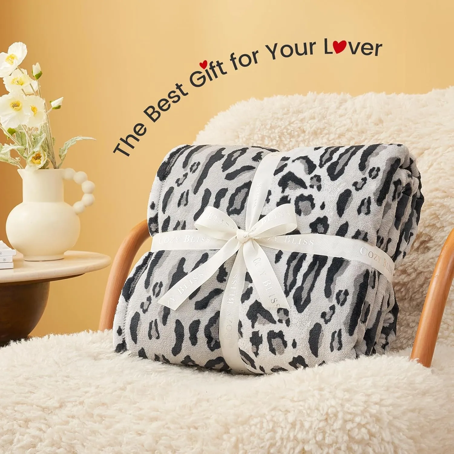 Cozy Bliss Leopard Print Throw Blanket MilkyPlush™ Fleece 330GSM Thick Blankets Western Room Decor Super Soft Warm for Adults Kids Girl Gifts Bedroom Couch Sofa Travel Silvery 50"x60"