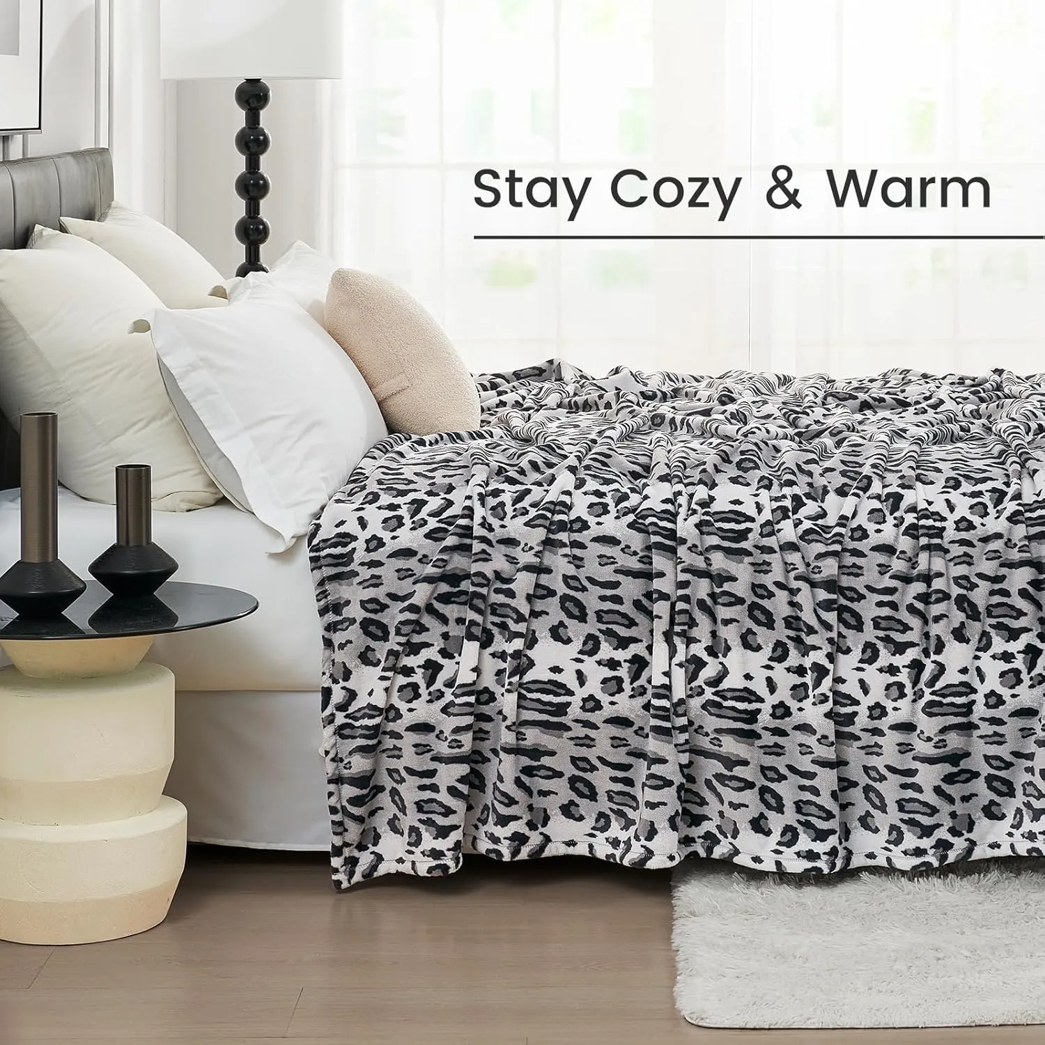 Cozy Bliss Leopard Print Throw Blanket MilkyPlush™ Fleece 330GSM Thick Blankets Western Room Decor Super Soft Warm for Adults Kids Girl Gifts Bedroom Couch Sofa Travel Silvery 50"x60"