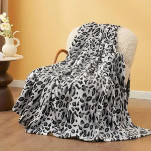 Cozy Bliss Leopard Print Throw Blanket MilkyPlush™ Fleece 330GSM Thick Blankets Western Room Decor Super Soft Warm for Adults Kids Girl Gifts Bedroom Couch Sofa Travel Silvery 50"x60"