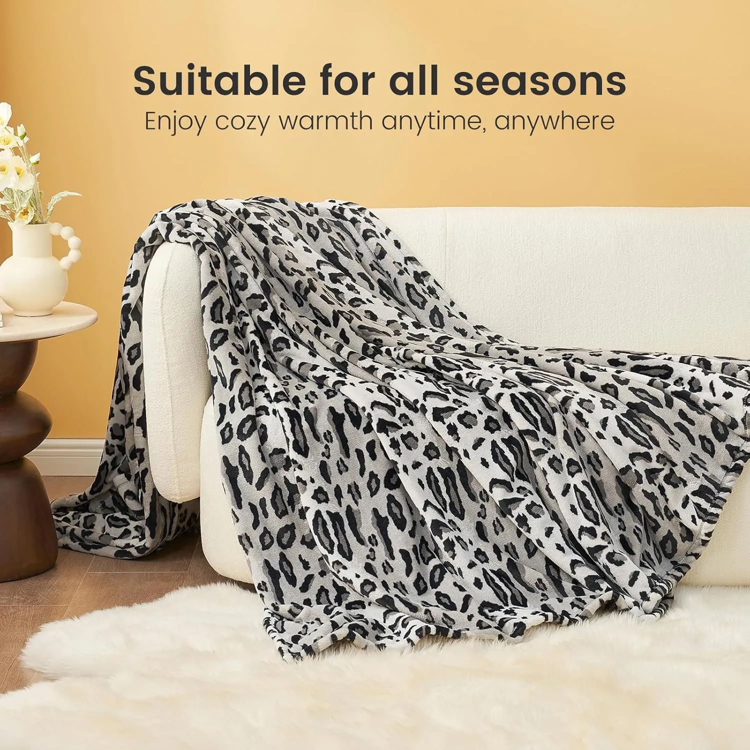 Cozy Bliss Leopard Print Throw Blanket MilkyPlush™ Fleece 330GSM Thick Blankets Western Room Decor Super Soft Warm for Adults Kids Girl Gifts Bedroom Couch Sofa Travel Silvery 50"x60"