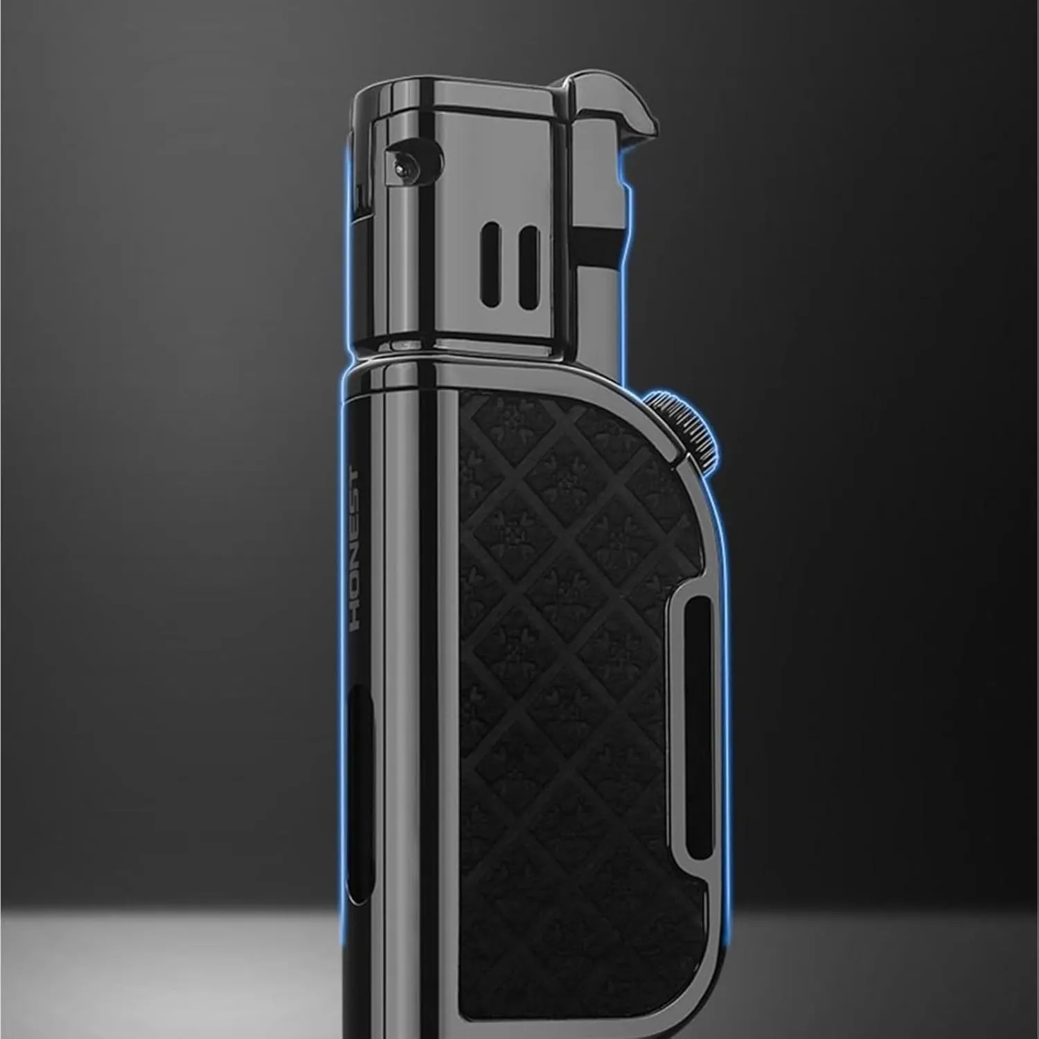 Creative Retro Dual Flame Lighter, Windproof Lighter with Visible Fuel Tank, Adjustable Soft Flame and Jet Flame 2 in 1, Refillable Butane Lighter for Candles, Cigars, BBQ, Camping(A)