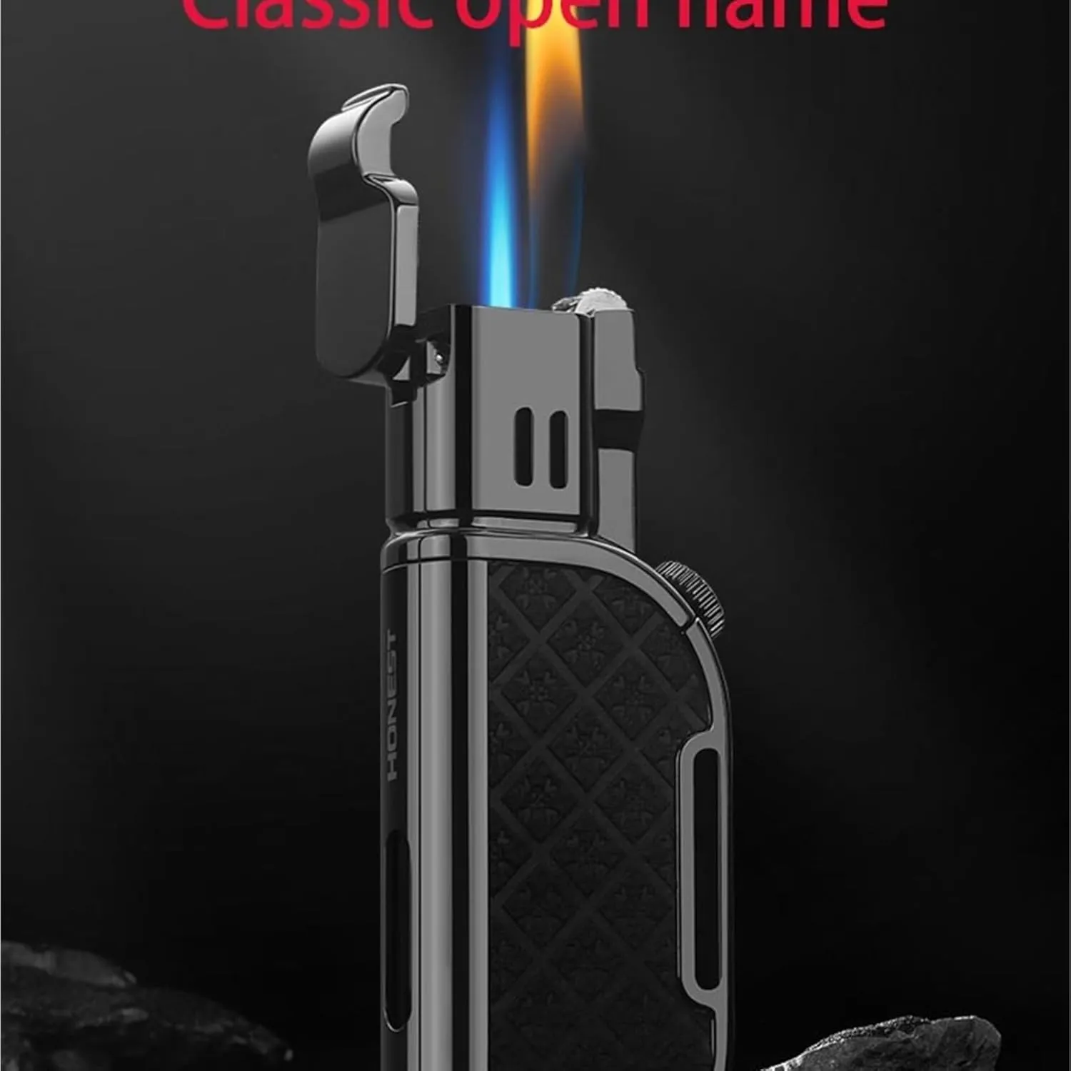 Creative Retro Dual Flame Lighter, Windproof Lighter with Visible Fuel Tank, Adjustable Soft Flame and Jet Flame 2 in 1, Refillable Butane Lighter for Candles, Cigars, BBQ, Camping(A)