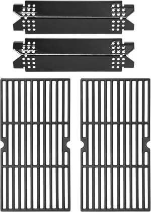 Criditpid Grill Replacement Parts for Nexgrill 2 Burner 720-0864M, 720-0864, 2-Pack Grill Grates and Heat Plate Shields Replacement Kit for Home Depot Nexgrill 720-0864M 2-Burner Gas Grill