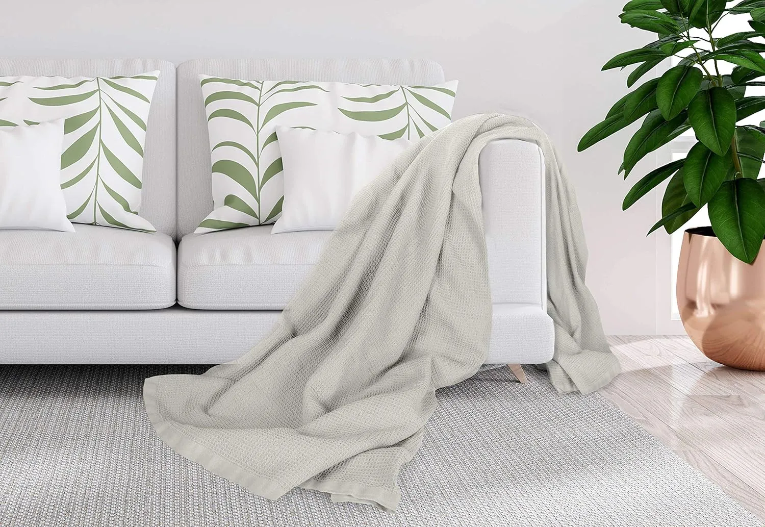 Crover All Season Waffle Premium Thermal Blanket Queen Size 90"x90" Durable Soft Cozy Breathable Weave Design 100% Cotton, Glacier Grey