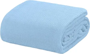 Crover All Season Waffle Premium Thermal Blanket Twin Size 66”x90” Durable Soft Cozy Breathable Weave Design 100% Cotton, Cashmere Blue