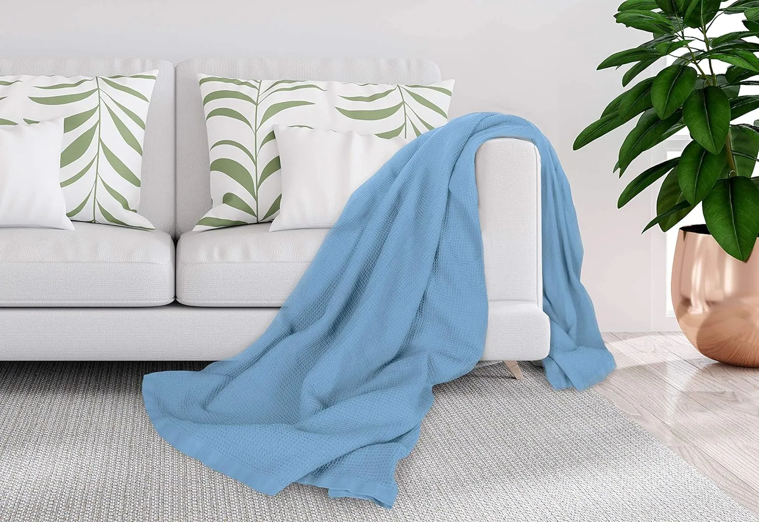 Crover All Season Waffle Premium Thermal Blanket Twin Size 66”x90” Durable Soft Cozy Breathable Weave Design 100% Cotton, Cashmere Blue