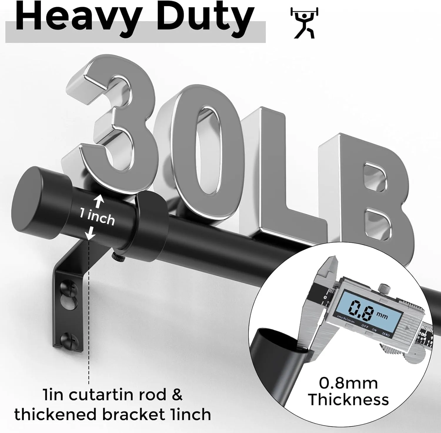 Curtain Rods for Windows 48 to 84 Inch(4-7 Feet),Black 1'' Diameter Drapery Rods with End Cap Style Design,Modern Adjustable Heavy Duty Curtain Rod,Size:36''-88''