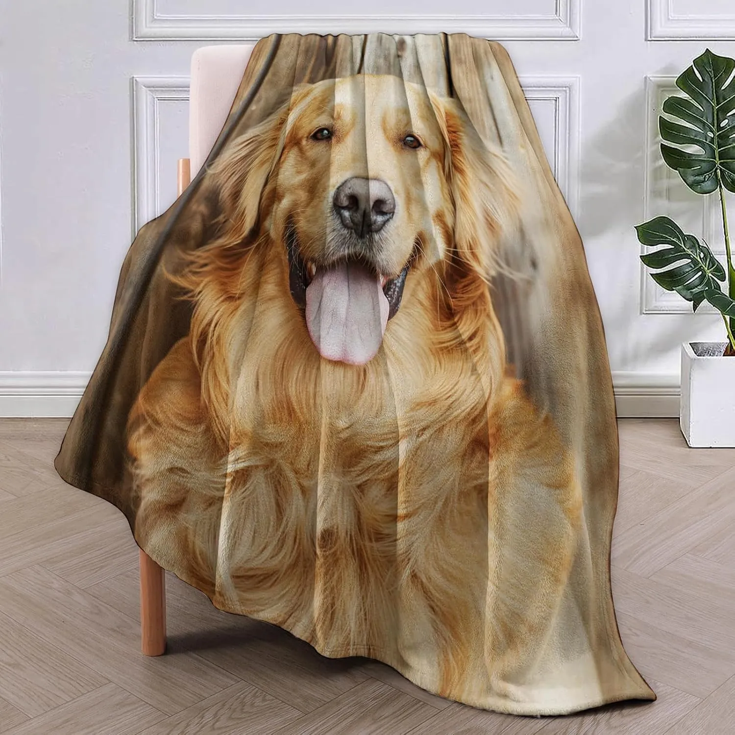 Cute Golden Retriever Dog Blanket Gifts for Women Girls Soft Warm Lightweight Cozy Plush Wooden Animal Dog Throw Blankets for Bedroom Living Room Sofa Home Decor 60"x50"