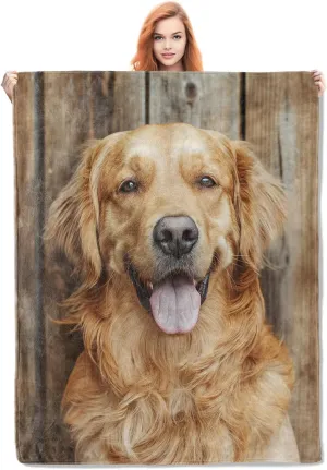 Cute Golden Retriever Dog Blanket Gifts for Women Girls Soft Warm Lightweight Cozy Plush Wooden Animal Dog Throw Blankets for Bedroom Living Room Sofa Home Decor 60"x50"
