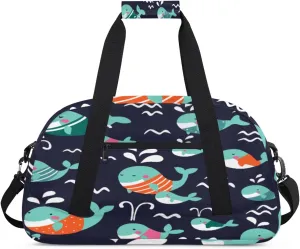Cute Whale Gym Duffel Bag for Men Women Water Drops Sports Tote Bag with Adjustable Shoulder Strap for Dance Gymnastics Traveling Outdoor Camping Overnight Stay