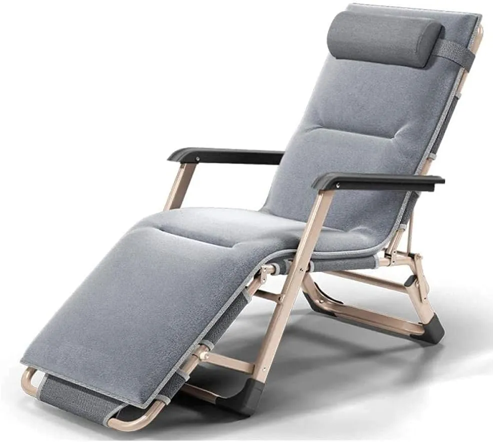 Deck Chair Recliners Folding Recliner Portable Reclining Sun Lounger Portable Outdoor Camping Chair-Grey Pearl Pad-Gray