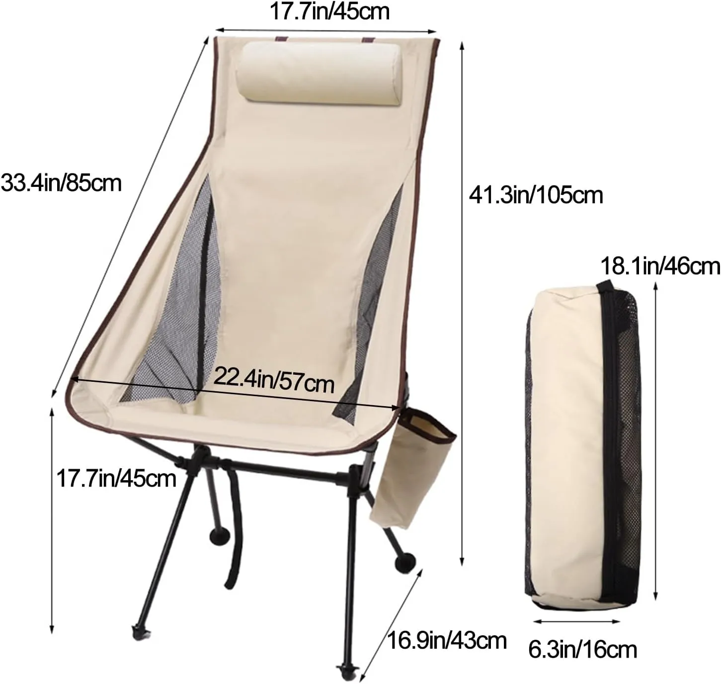 DELURA Folding Chair Camping Chair, Lightweight Camping Chair with Pillow, Side Pockets, Cup Pockets, Recliner for Outdoor Travel Sports Games Lawn Concerts Backyard (Color : A)