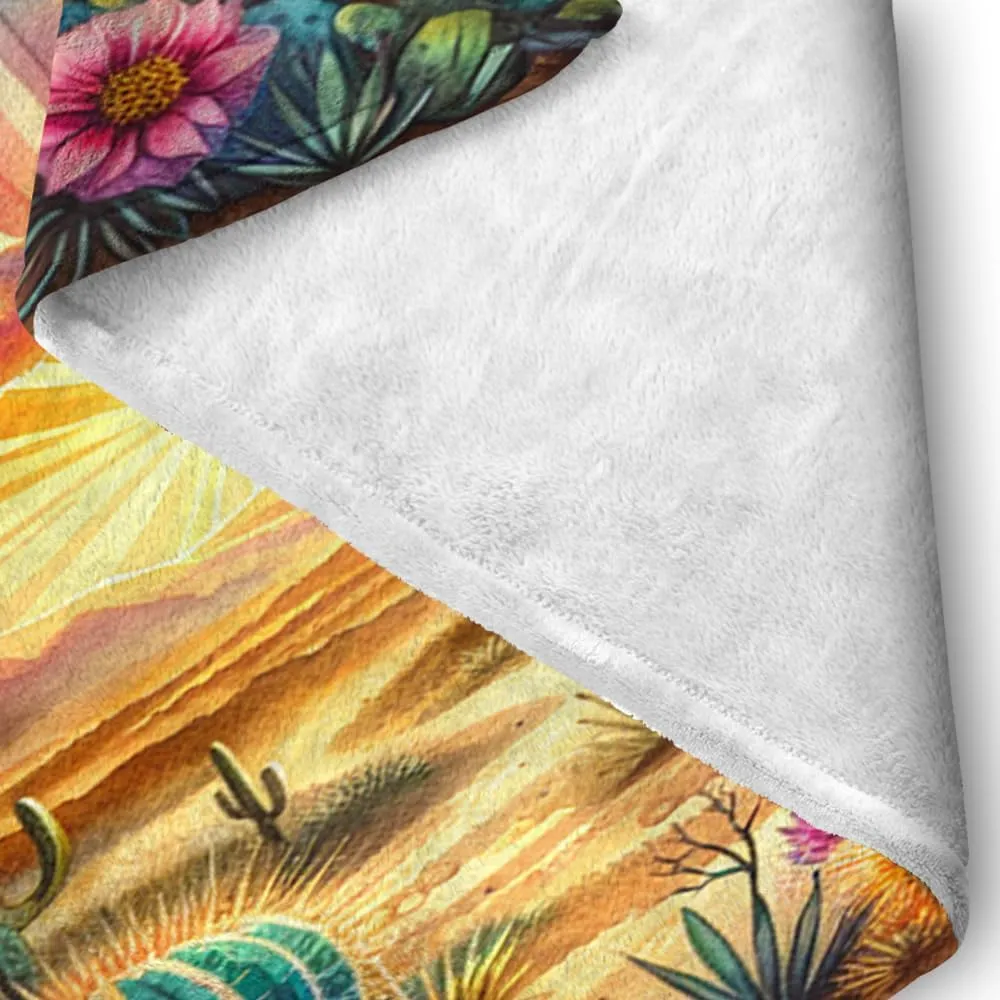 Desert Sunset Throw Blanket Cactus Fleece Throw Blanket for Sofa Couch Bed Desert Sunset Scenery Plush Blanket Ultra Soft Decor Boho Natural Theme Fuzzy Blanket Baby Soft 70"x80"