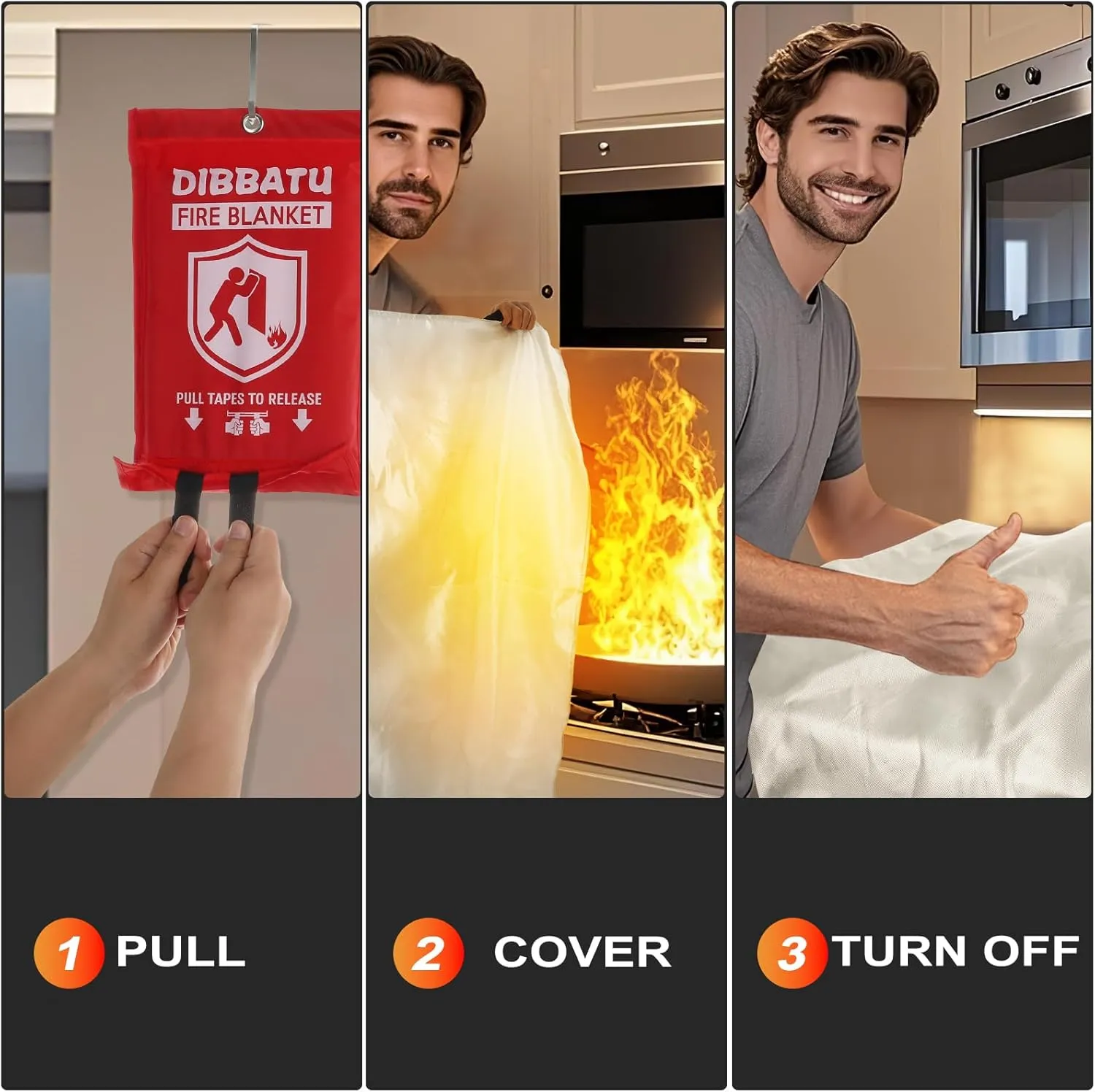 DIBBATU Fire Blanket for Home and Kitchen, Fire Blankets Emergency for Home, Emergency Fire Blankets Retardant for House, Fireproof Blanket, Survival FireBlanket for Kitchen,Fireplace, Grill, BBQ