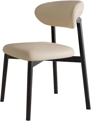 Dining Chairs Solid Wood Study Chair Ergonomic Curved Backrest Corner Chairs Mid-Century Faux Leatehr Accent Chair Armless Side Chairs,Leisure Padded Chair(Black)
