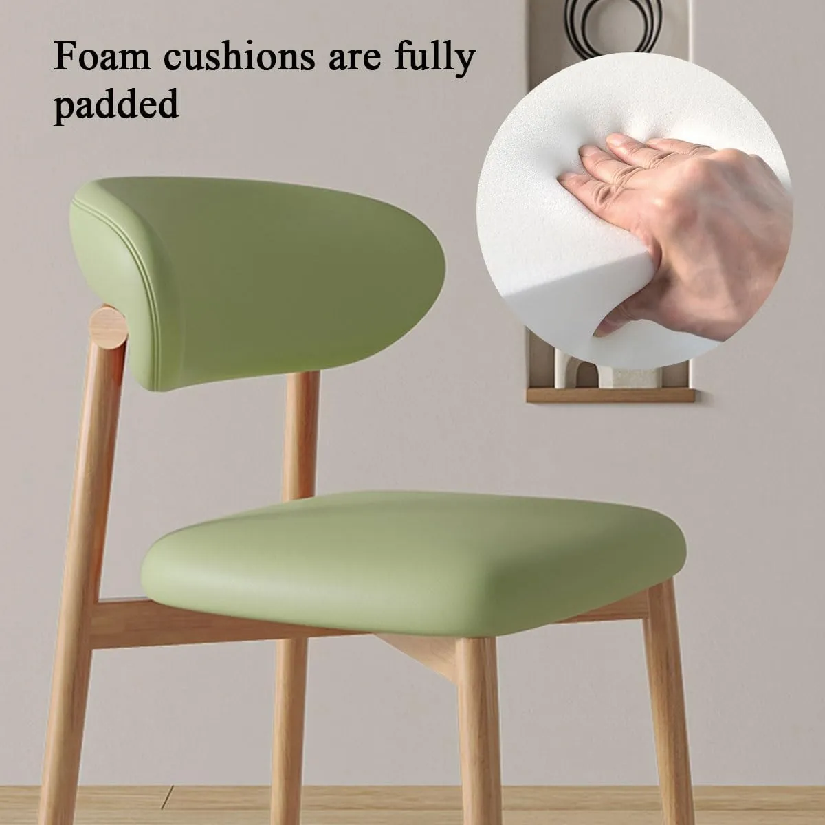 Dining Chairs Solid Wood Study Chair Ergonomic Curved Backrest Corner Chairs Mid-Century Faux Leatehr Accent Chair Armless Side Chairs,Leisure Padded Chair(Black)